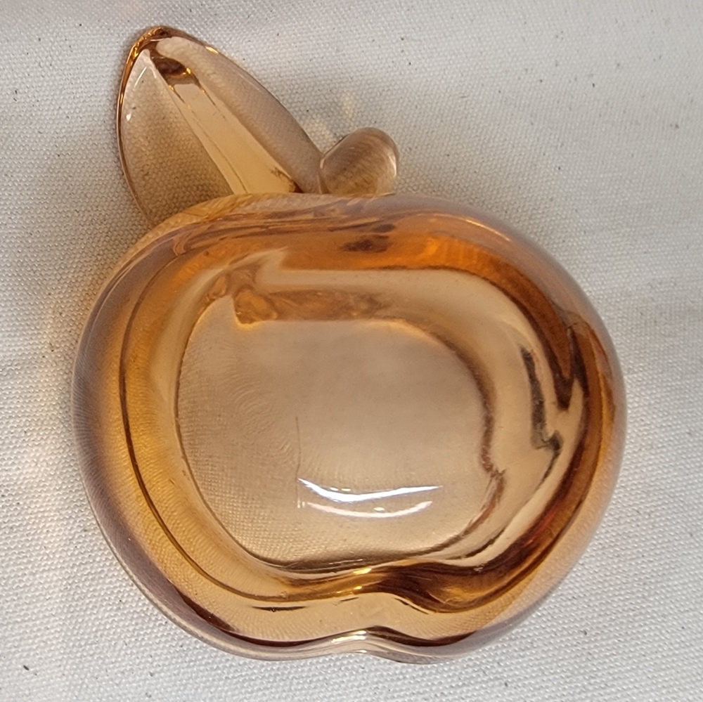 Amber Colored Art Glass Apple Trinket Dish - Picture 5 of 7
